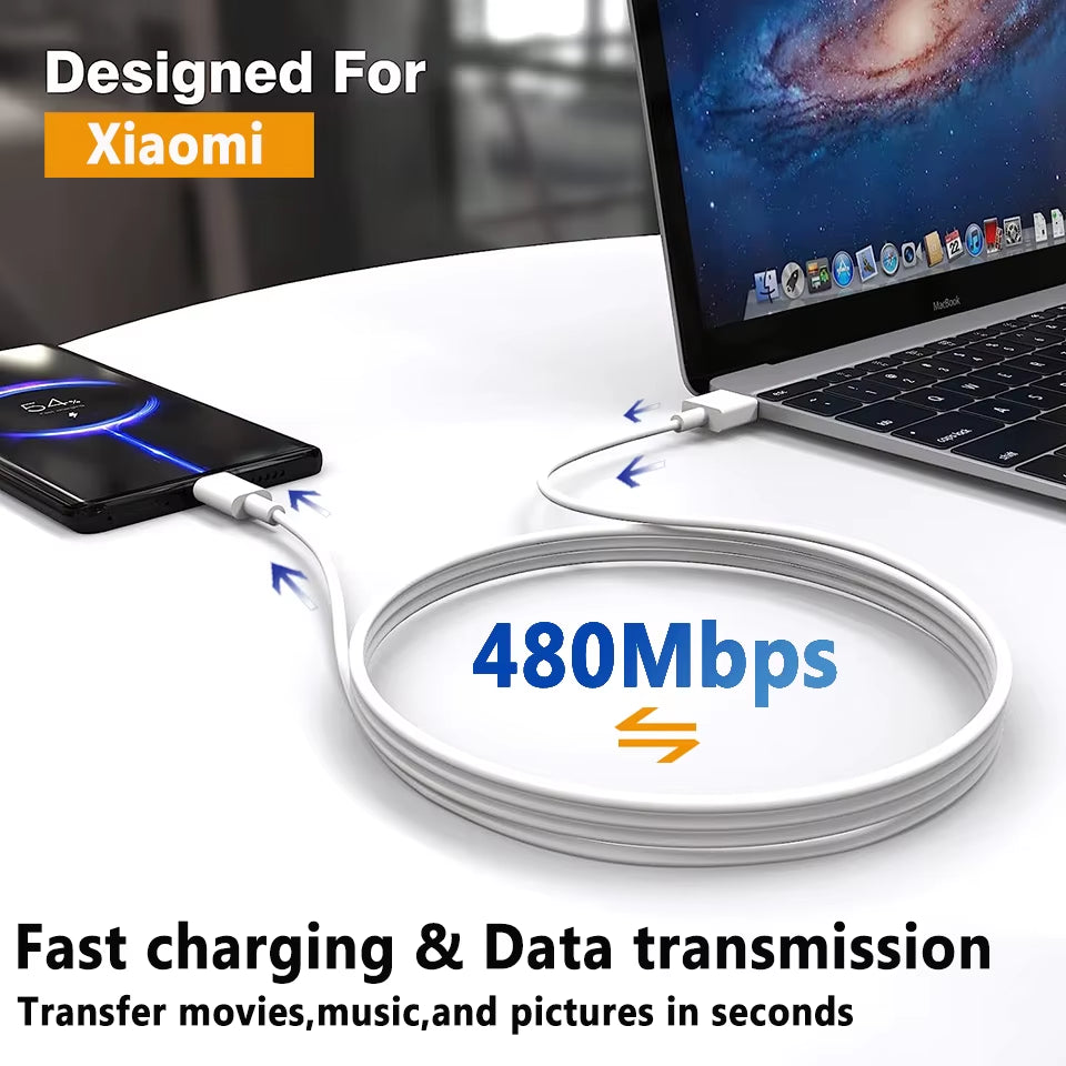 Original Usb Type C Cable 120W 90W 67W Turbo Fast Charger Mi 15 14 13 12 T Pro 11 Ultra Poco X6 X7 Redmi Note Blackshark