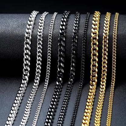 3-11MM Classic Cuban Chain Necklace for Men Women,Silver Black Gold Grey Color Stainless Steel Chains,Basic Punk Jewelry Gift