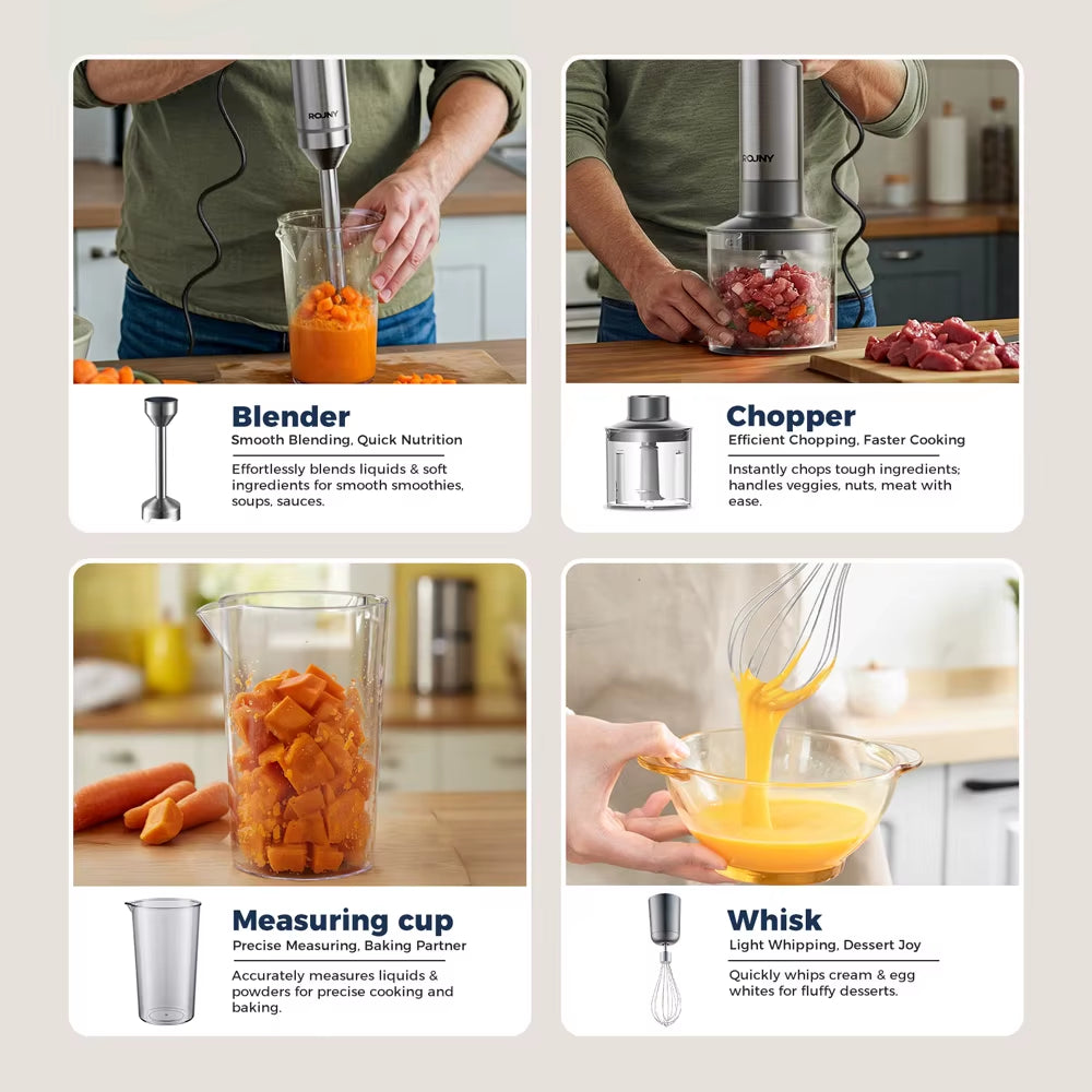 Blend Like a Pro! 🌟 Powerful 4-in-1 Hand Immersion Blender with Stainless Steel Mixer, Beaker & Whisk! 🍽️✨