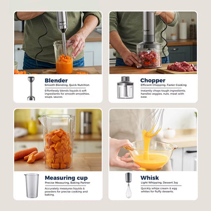 Blend Like a Pro! 🌟 Powerful 4-in-1 Hand Immersion Blender with Stainless Steel Mixer, Beaker & Whisk! 🍽️✨