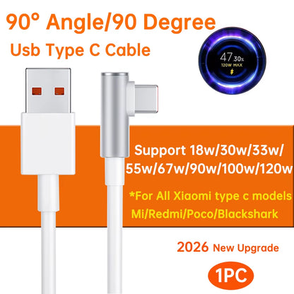 Original Usb Type C Cable 120W 90W 67W Turbo Fast Charger Mi 15 14 13 12 T Pro 11 Ultra Poco X6 X7 Redmi Note Blackshark