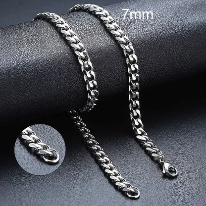 3-11MM Classic Cuban Chain Necklace for Men Women,Silver Black Gold Grey Color Stainless Steel Chains,Basic Punk Jewelry Gift